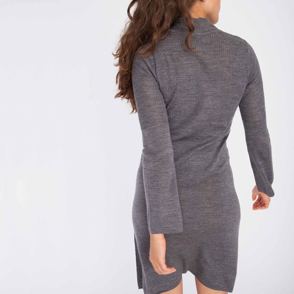 A-linjeformad klänning merinoull, grey melange, hi-res